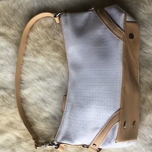 White and tan leather bag.